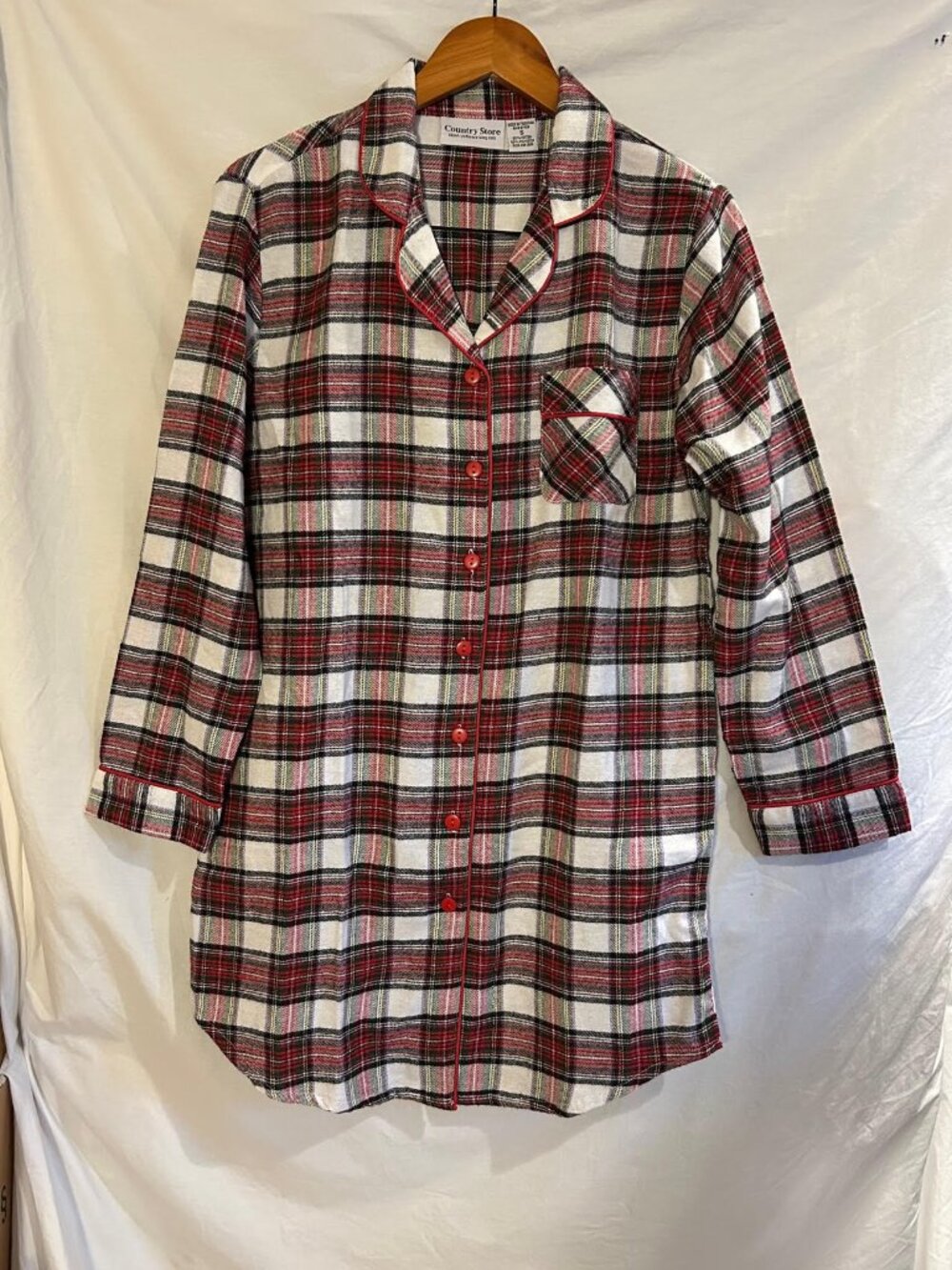 Country Store Womens Small Holiday Stewart Plaid Long Sleeve Flannel Nightgown